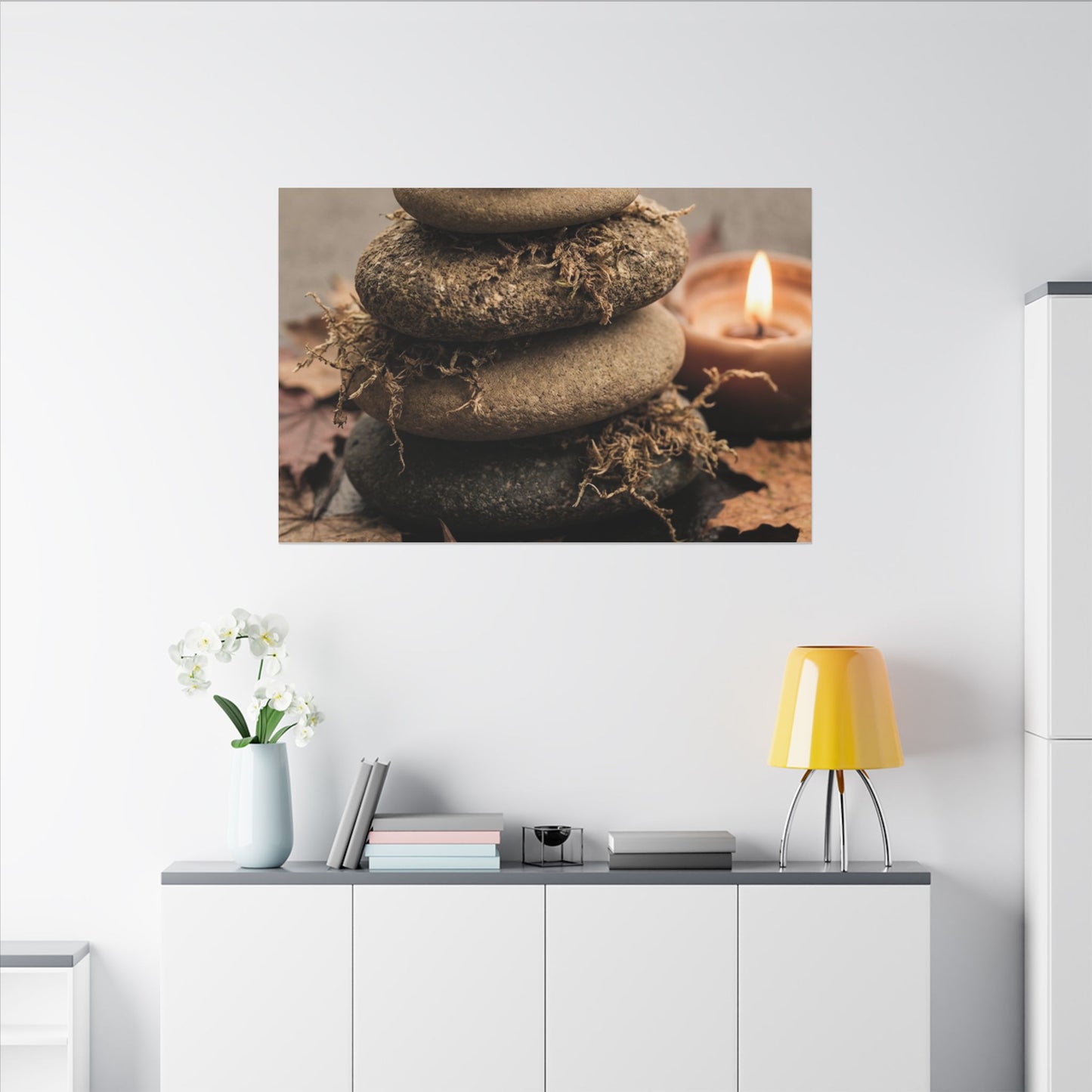 River Stones Canvas Art | Autumn Japandi Texture Art