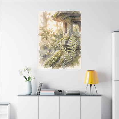 Earthy Stone Lantern Canvas Art - Watercolor Japandi