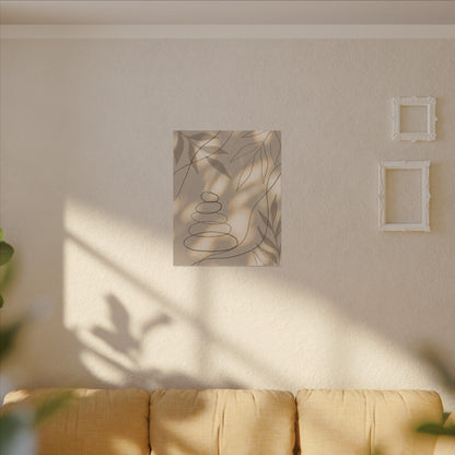 River Stones Minimal Line Canvas Art | Earthy Japandi Art
