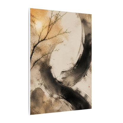 Japandi Ink Brushstroke in Golden Hour | Watercolor Canvas Art