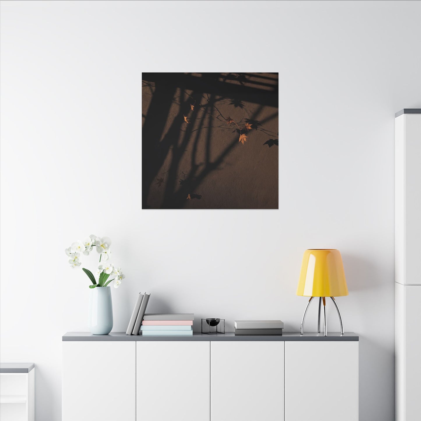 Shadow Play Autumn Canvas Art | Dark Japandi Luxurious Design