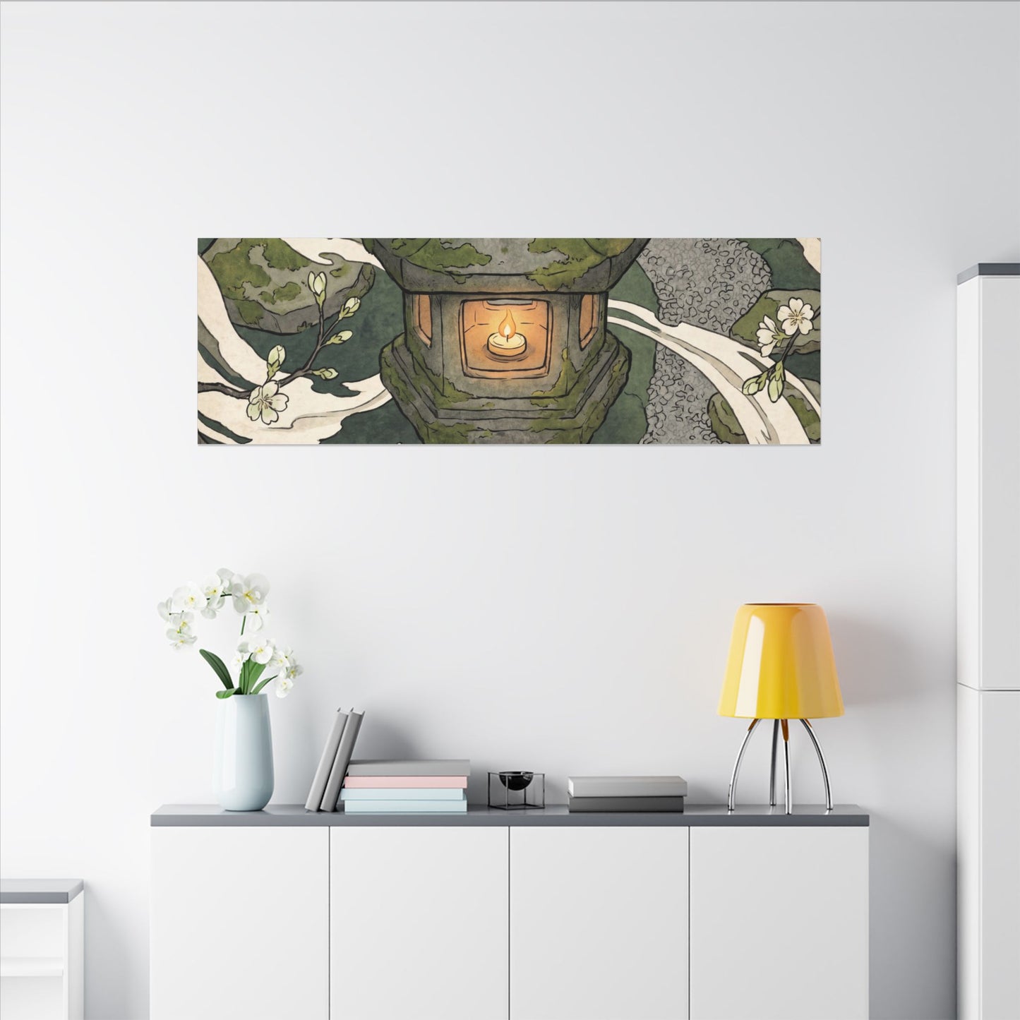 Zen Stone Lantern in Candlelight | Ukiyo E Inspired Canvas Art