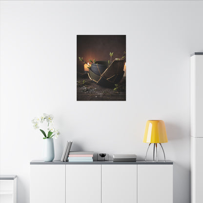 Broken Pottery Spring Canvas Art | Dark Japandi Luxurious Design