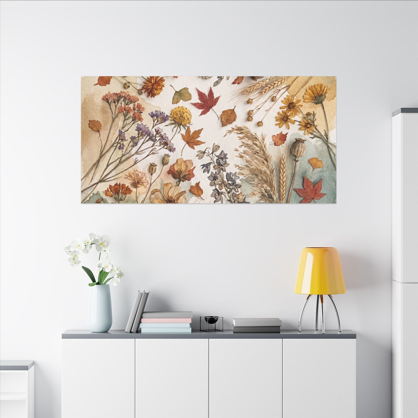 Dried Flowers Canvas Art | Autumn Japandi Watercolor Art