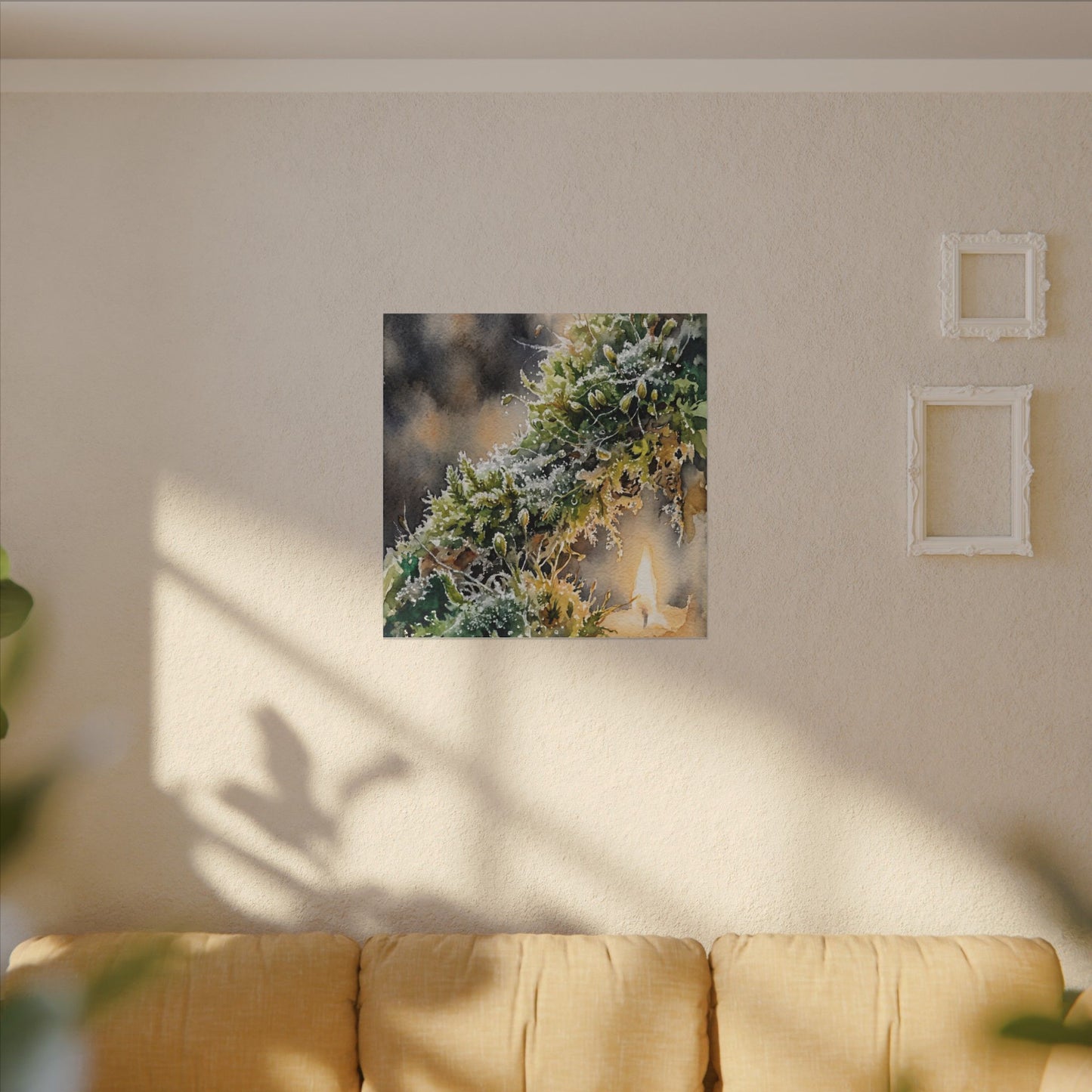 Winter Moss Close Up Watercolor Canvas Art | Neutral Decor