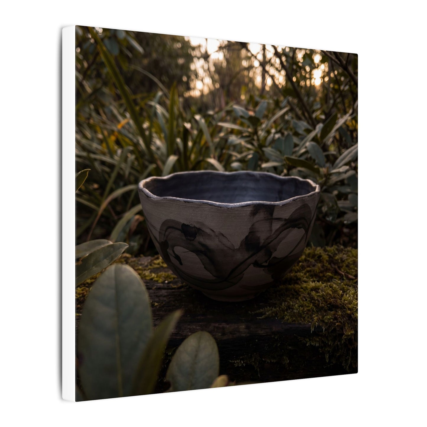 Ceramic Bowl Canvas Art | Summer Dark Japandi Charcoal Ink Art