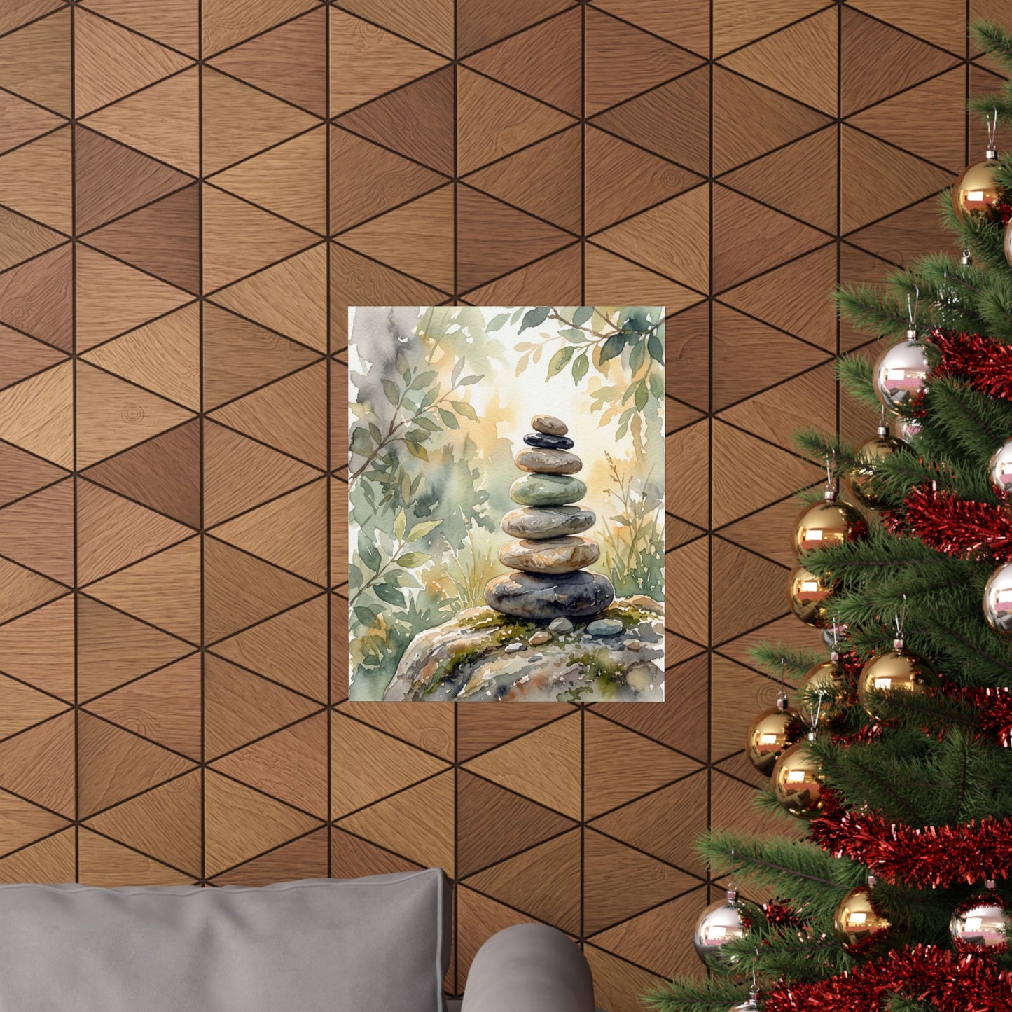 River Stones Wall Art Print | Summer Japandi Watercolor Art
