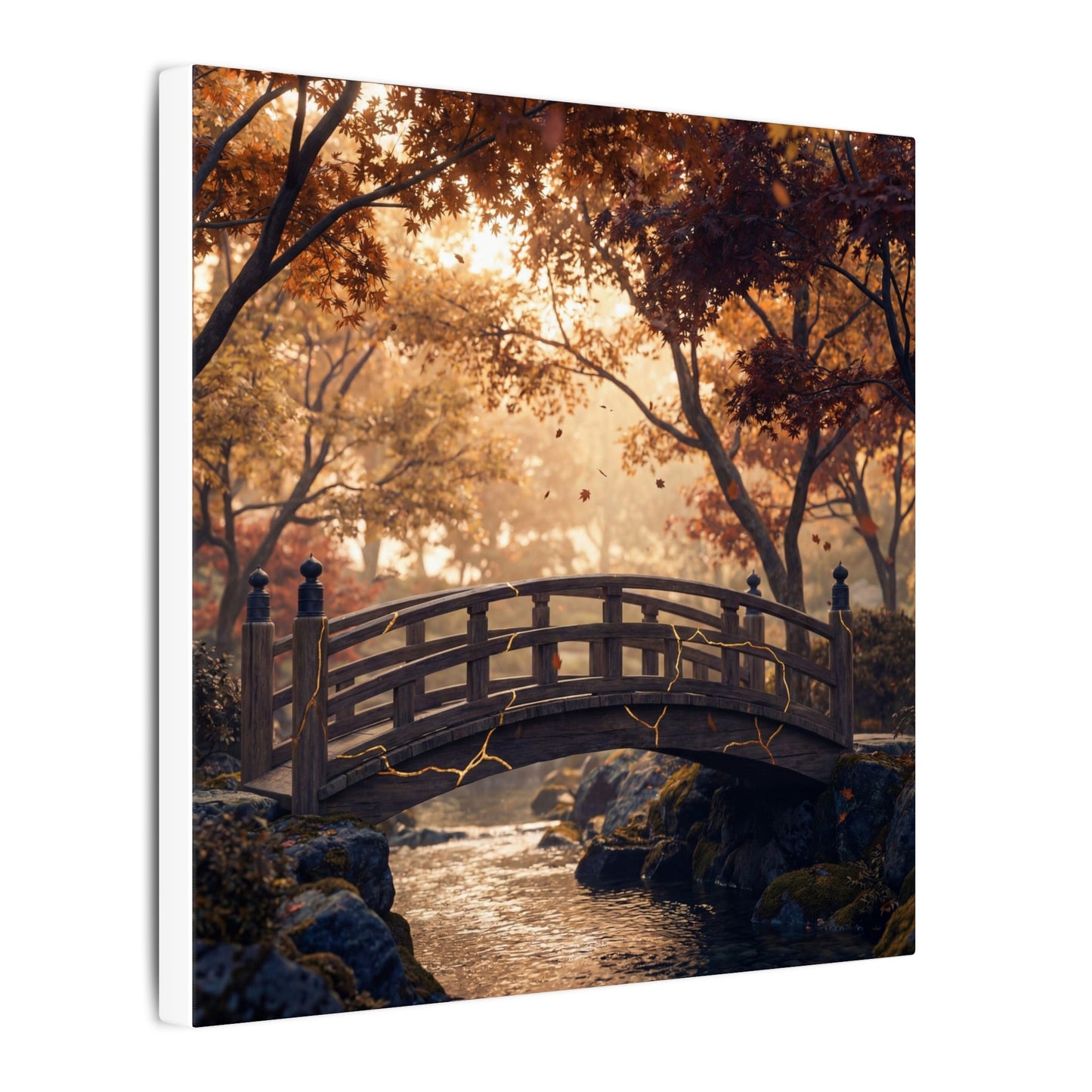 Autumn Wooden Bridge Gold Vein Canvas Art | Resilient Decor