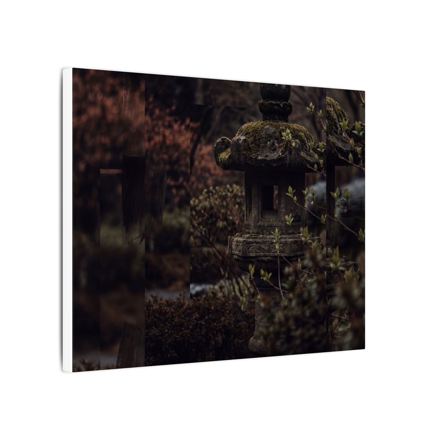 Stone Lantern Spring Canvas Art | Dark Japandi Bold Design