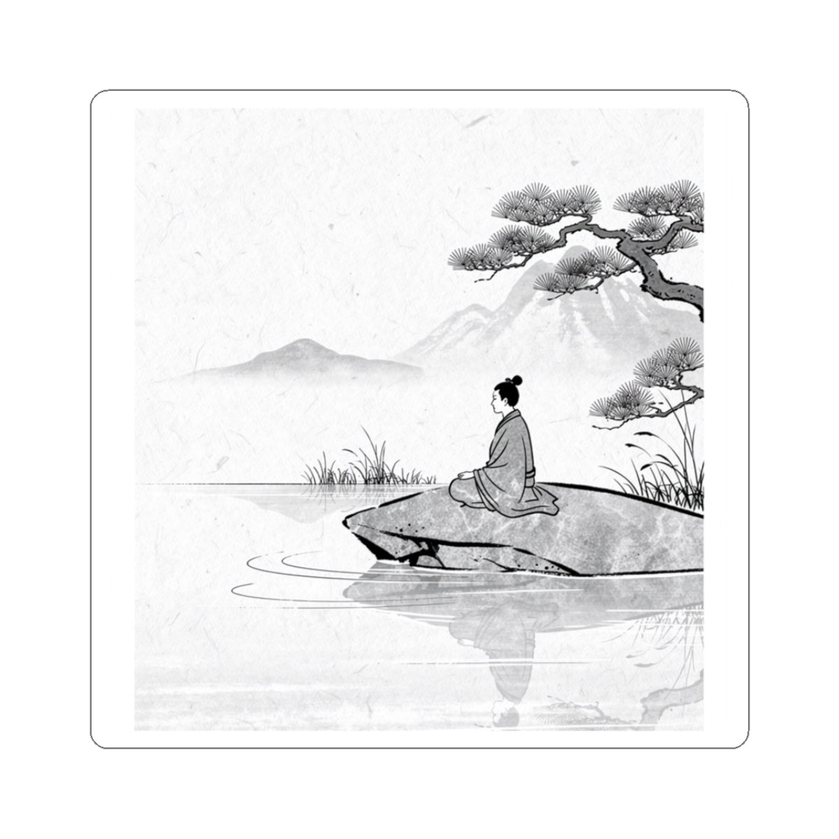Meditation Harmonious Zen Ukiyo-e Sticker | Meditation Harmonious Ukiyo E Inspired Art Print