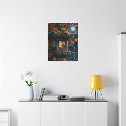 Autumn Stone Lantern Forest Whimsy Canvas Art | Earthy Decor
