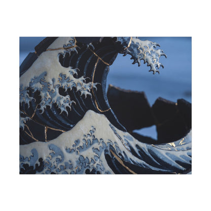 Ocean Wave Canvas Art | Winter Kintsugi Gold Repair Art