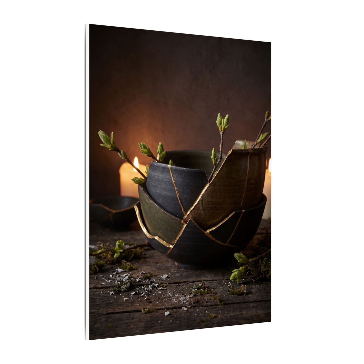Broken Pottery Spring Canvas Art | Dark Japandi Luxurious Design