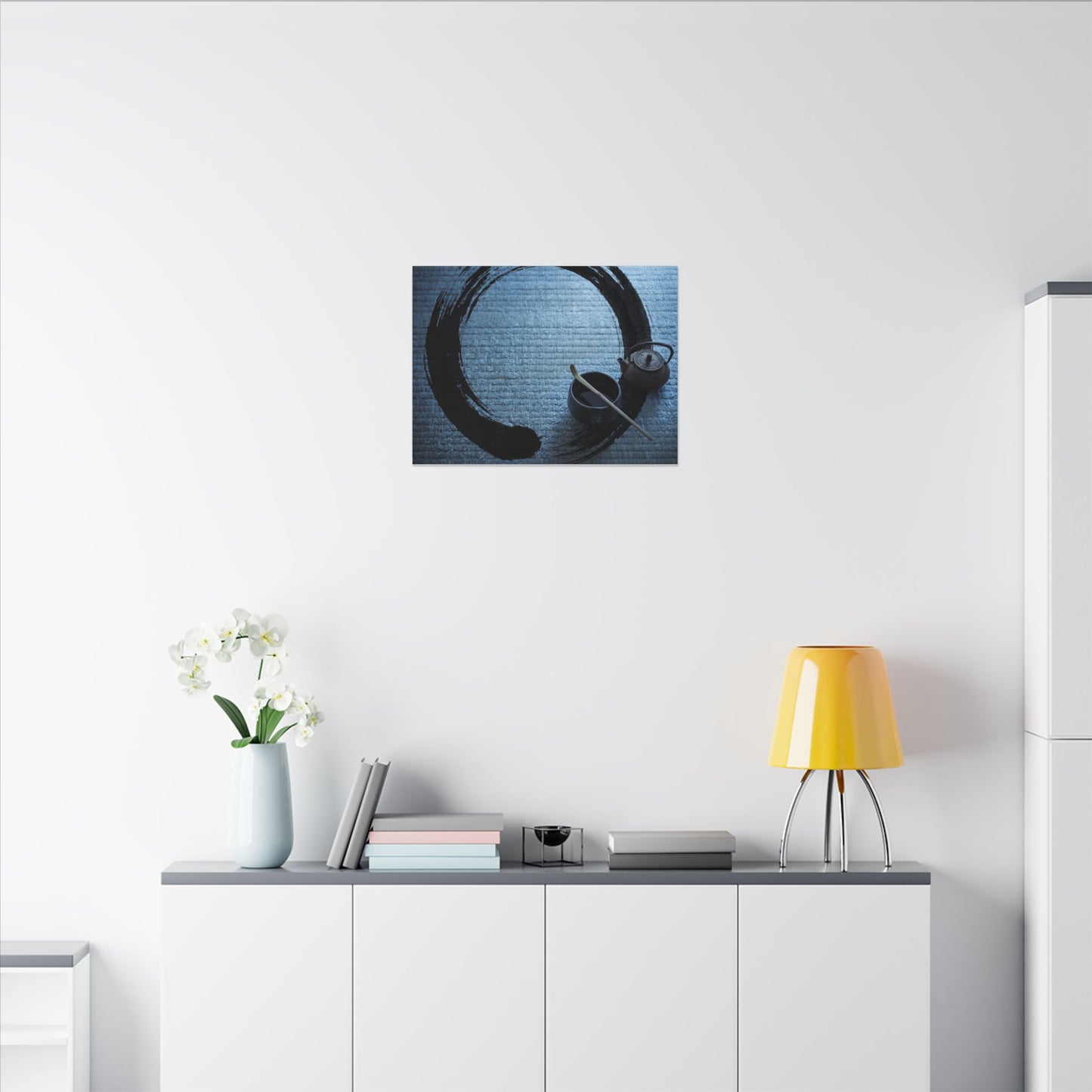 Winter Tea Ceremony Enso Canvas Art | Peaceful Decor