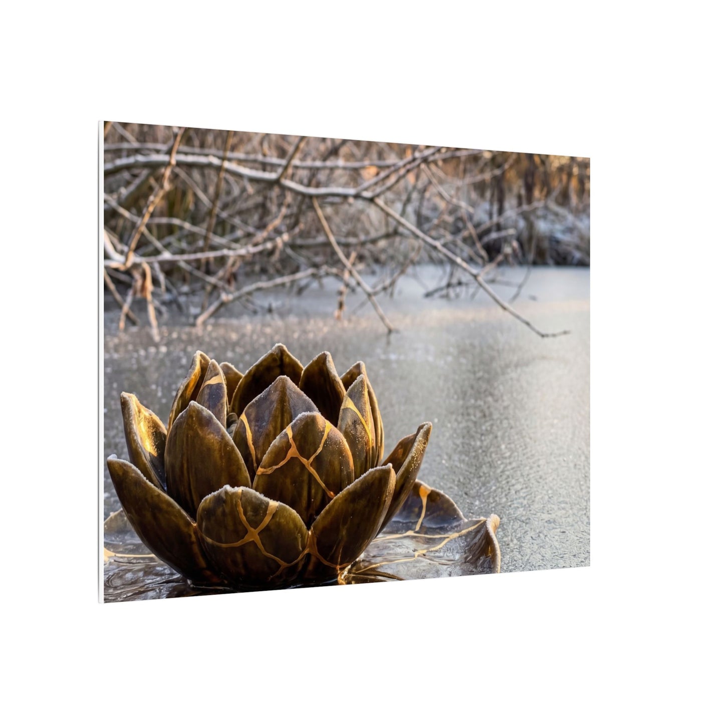 Lotus Flower Gold Repair Canvas Art | Beautiful Kintsugi Art