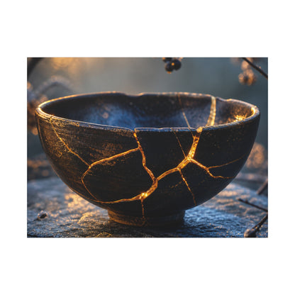 Ceramic Bowl Canvas Art | Winter Kintsugi Gold Repair Art