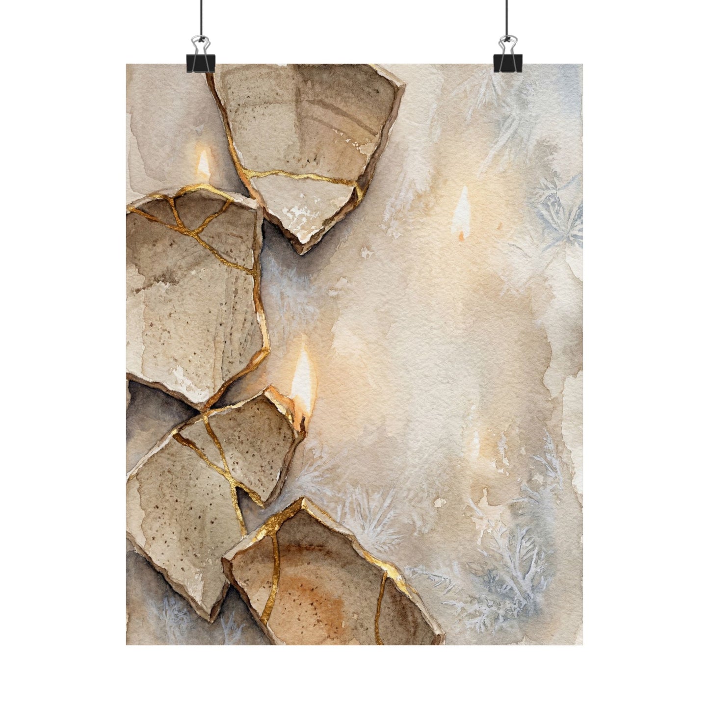 Winter Broken Pottery Watercolor Wall Art Print | Neutral Decor Art Print