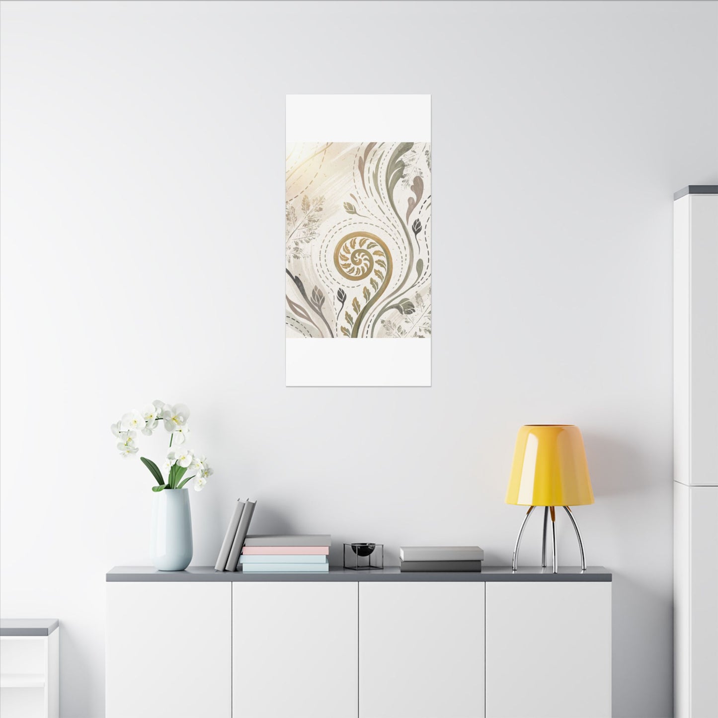 Japandi Fern Unfurling in Golden Hour | Japanese Pattern Canvas Art