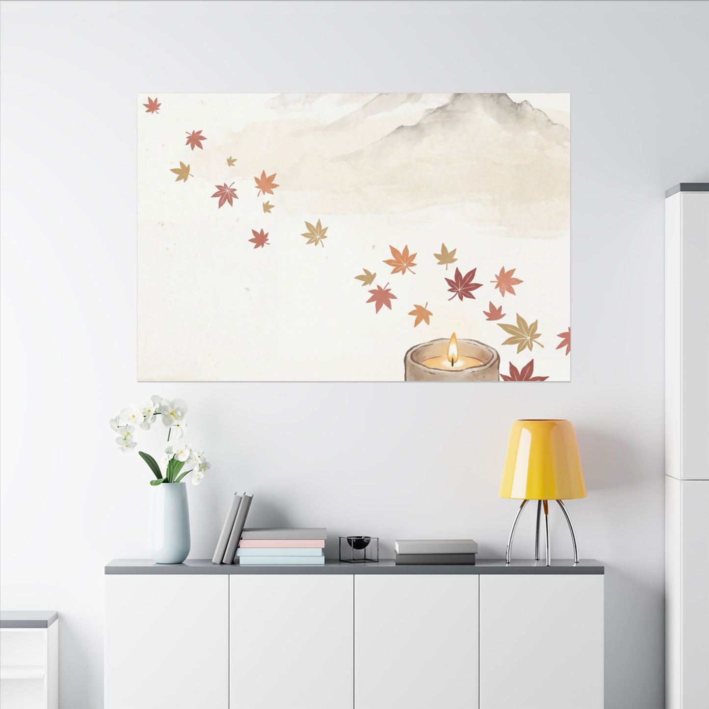 Earthy Mountain Mist Canvas Art - Japanese Pattern Japandi
