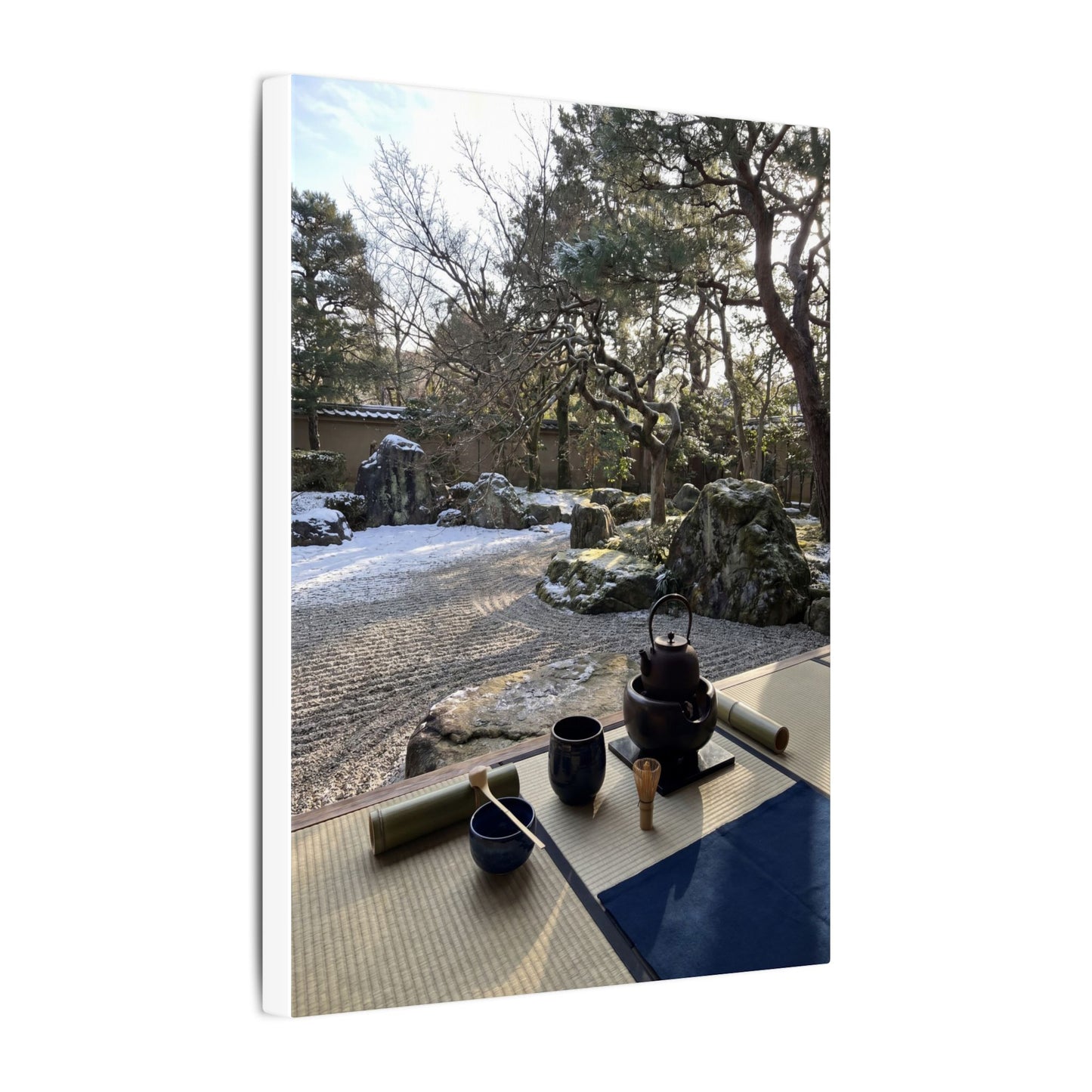 Winter Tea Ceremony Karesansui Canvas Art | Serene Decor