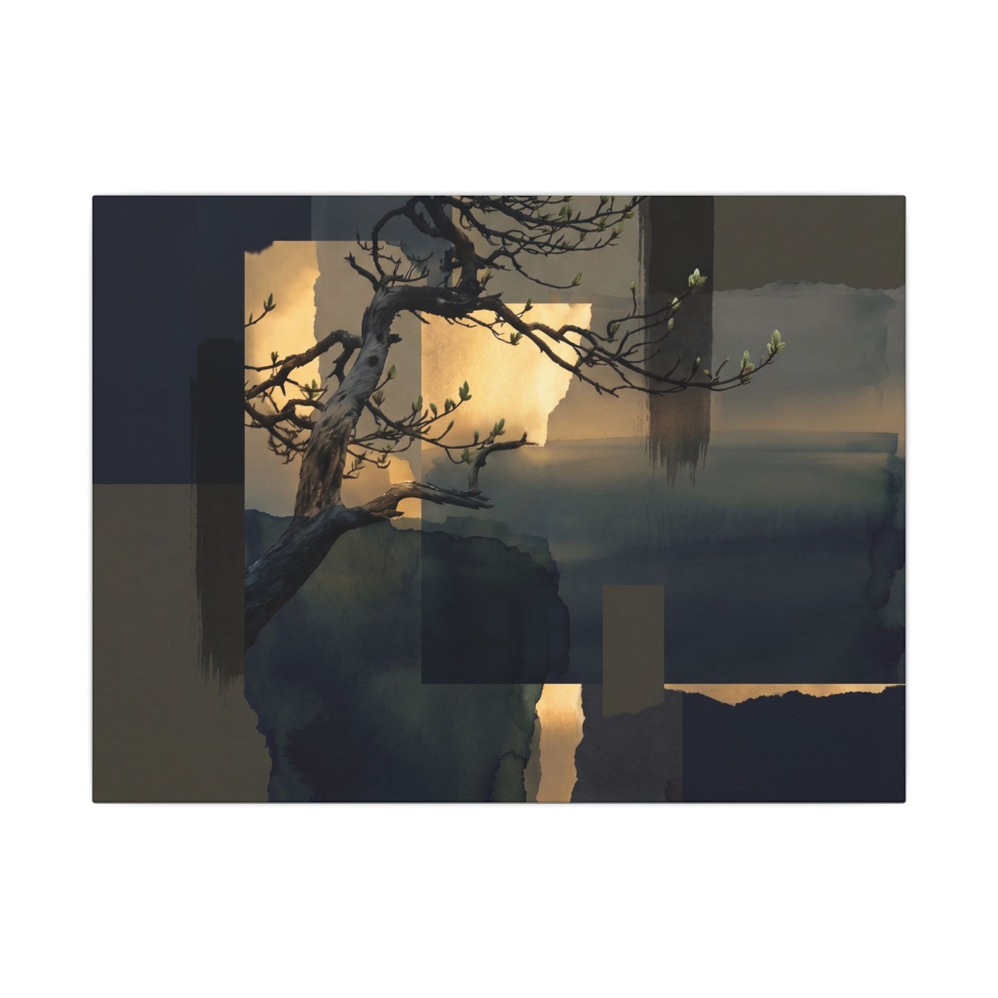 Golden Hour Pine Tree Canvas Art - Dark Japandi Kanso Art Print