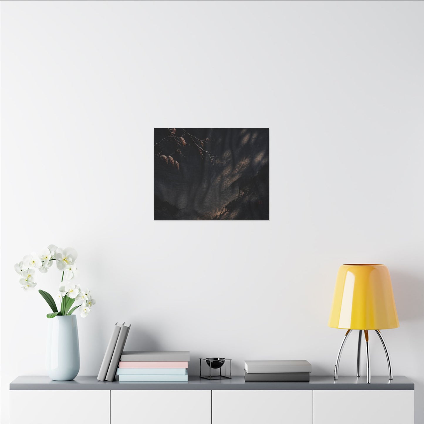Atmospheric Silk Drape Canvas Art - Charcoal Ink Dark Japandi