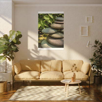 River Stones Summer Canvas Art | Japandi Earthy Design