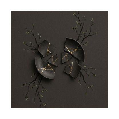 Dark Japandi Broken Pottery in Overcast | Charcoal Ink Wall Art Print