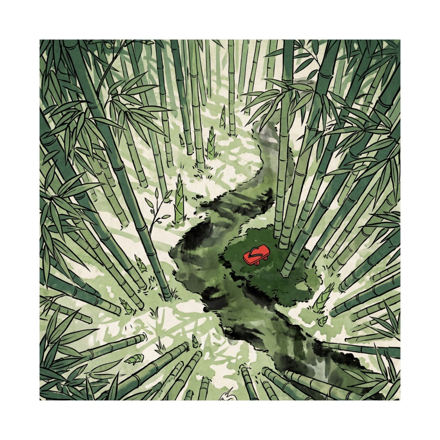 Zen Bamboo Grove in Overcast | Ukiyo E Inspired Wall Art Print