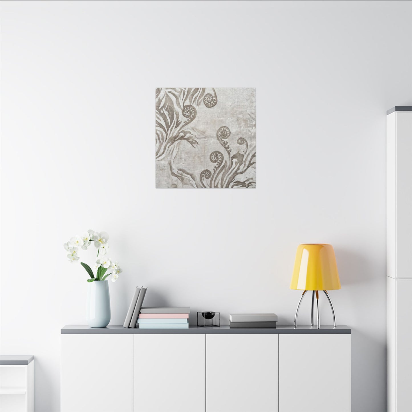 Japandi Fern Unfurling in Overcast | Japanese Pattern Canvas Art