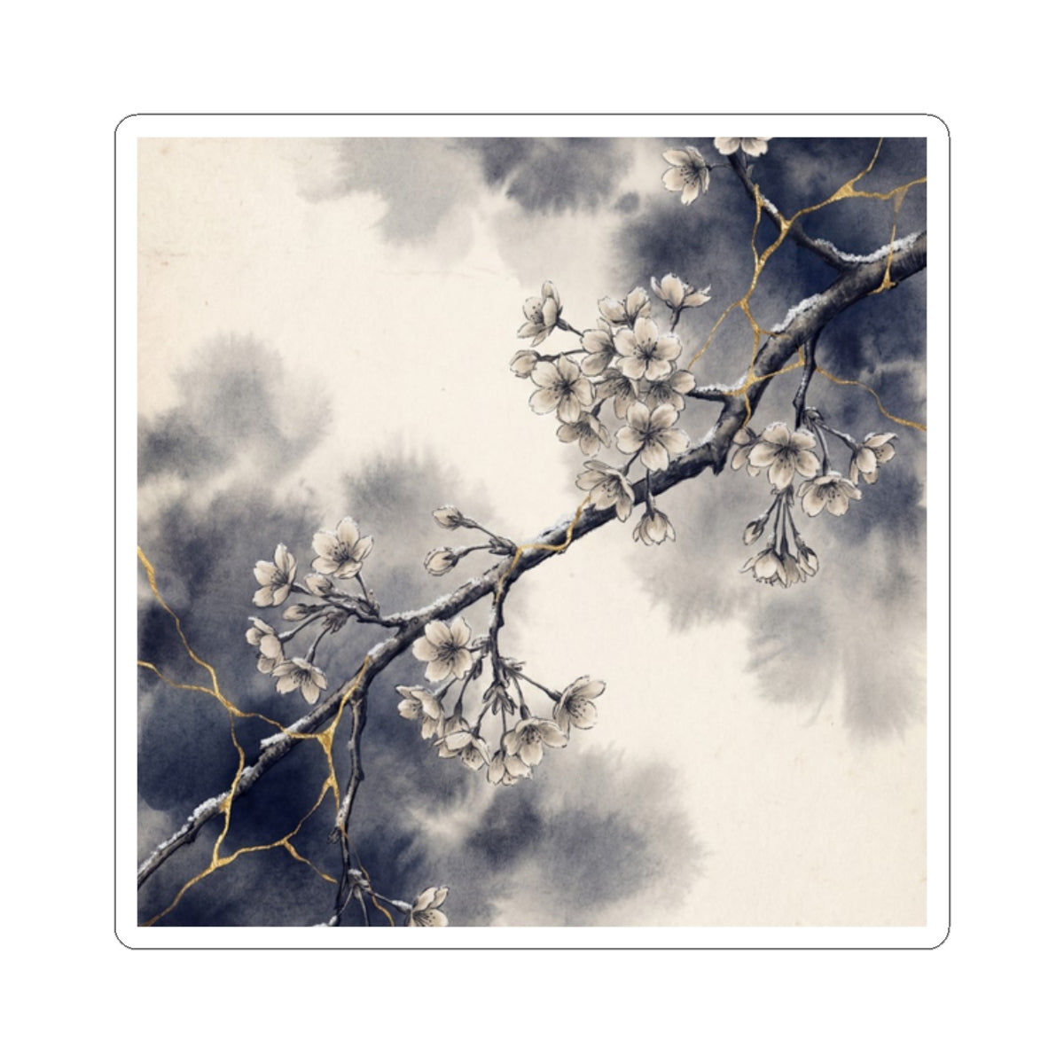 Cherry Blossom Gold Vein Sticker | Philosophical Kintsugi Art Art Print