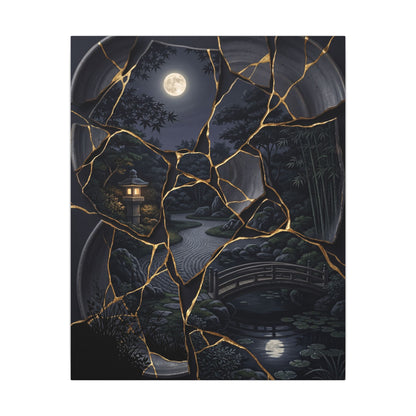 Kintsugi Moonlit Garden in Golden Hour | Gold Repair Canvas Art