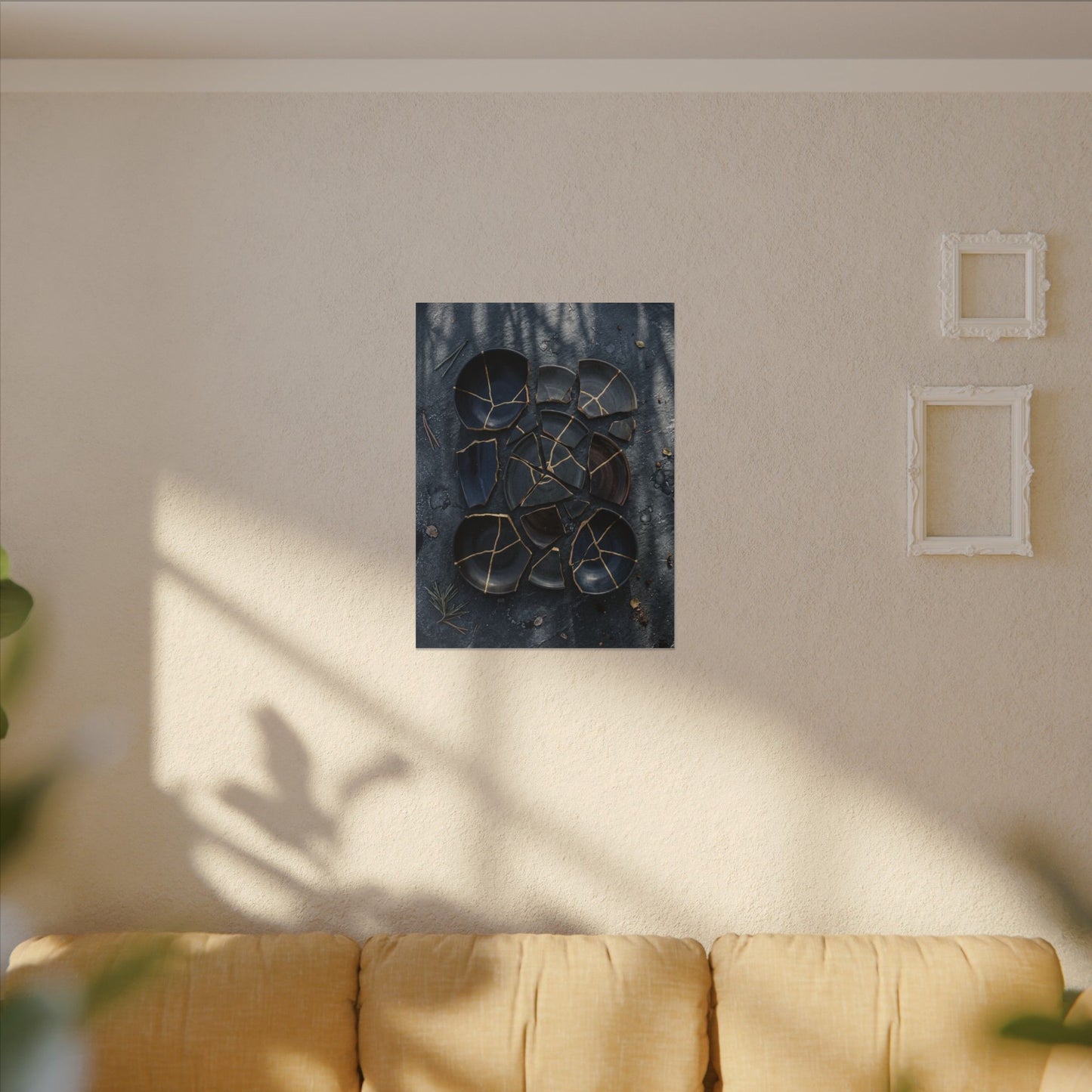 Dark Japandi Broken Pottery in Dappled | Shadow Zen Canvas Art