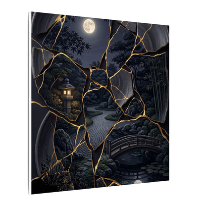 Kintsugi Moonlit Garden in Golden Hour | Gold Repair Canvas Art