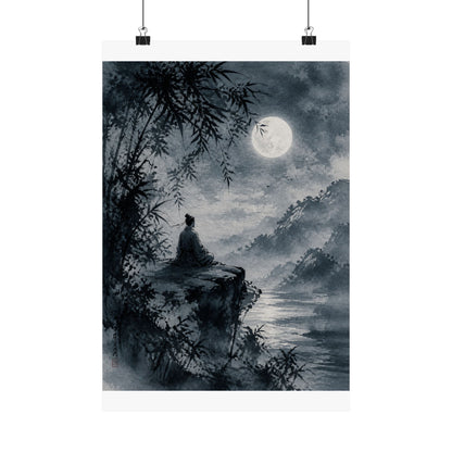 Serene Ink Brushstroke Wall Art Print - Sumi E Zen