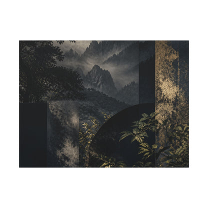 Mountain Mist Summer Canvas Art | Dark Japandi Atmospheric Design