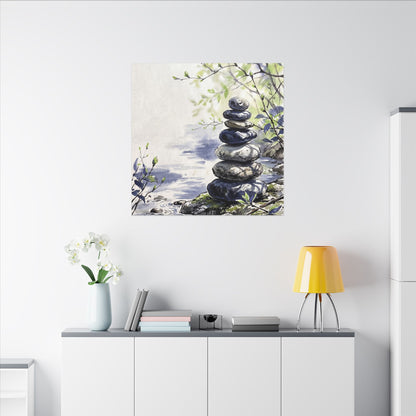 River Stones Sumi E Canvas Art | Serene Zen Art