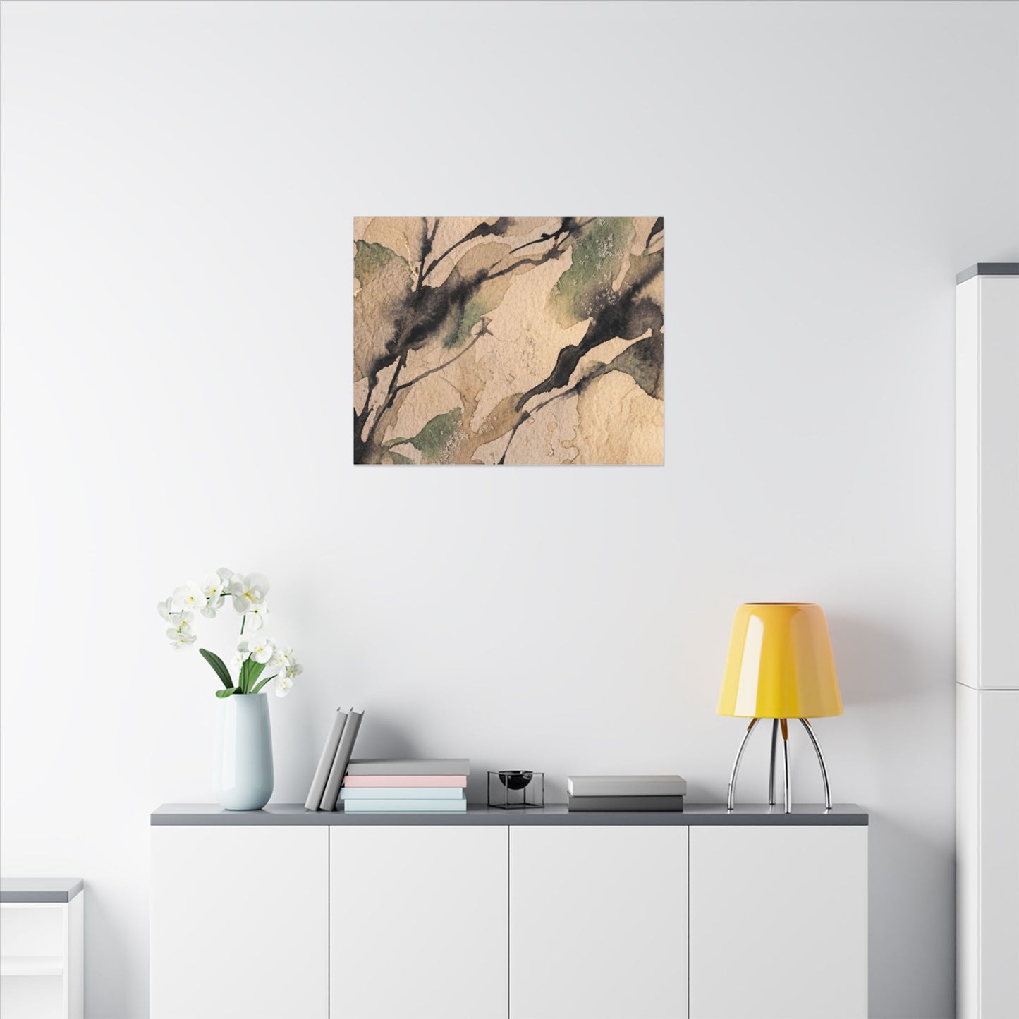 Japandi Shadow Play in Golden Hour | Watercolor Canvas Art