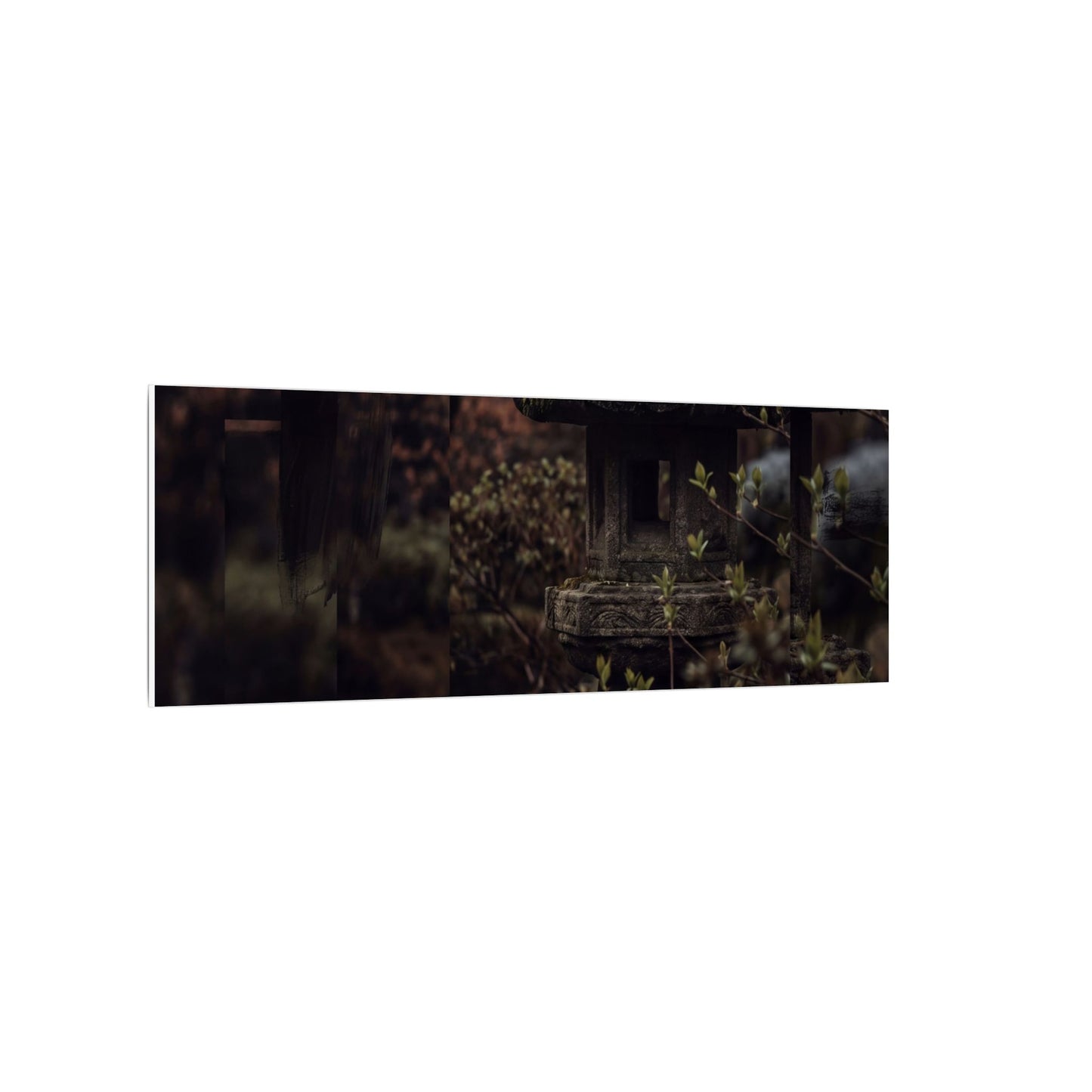 Stone Lantern Spring Canvas Art | Dark Japandi Bold Design