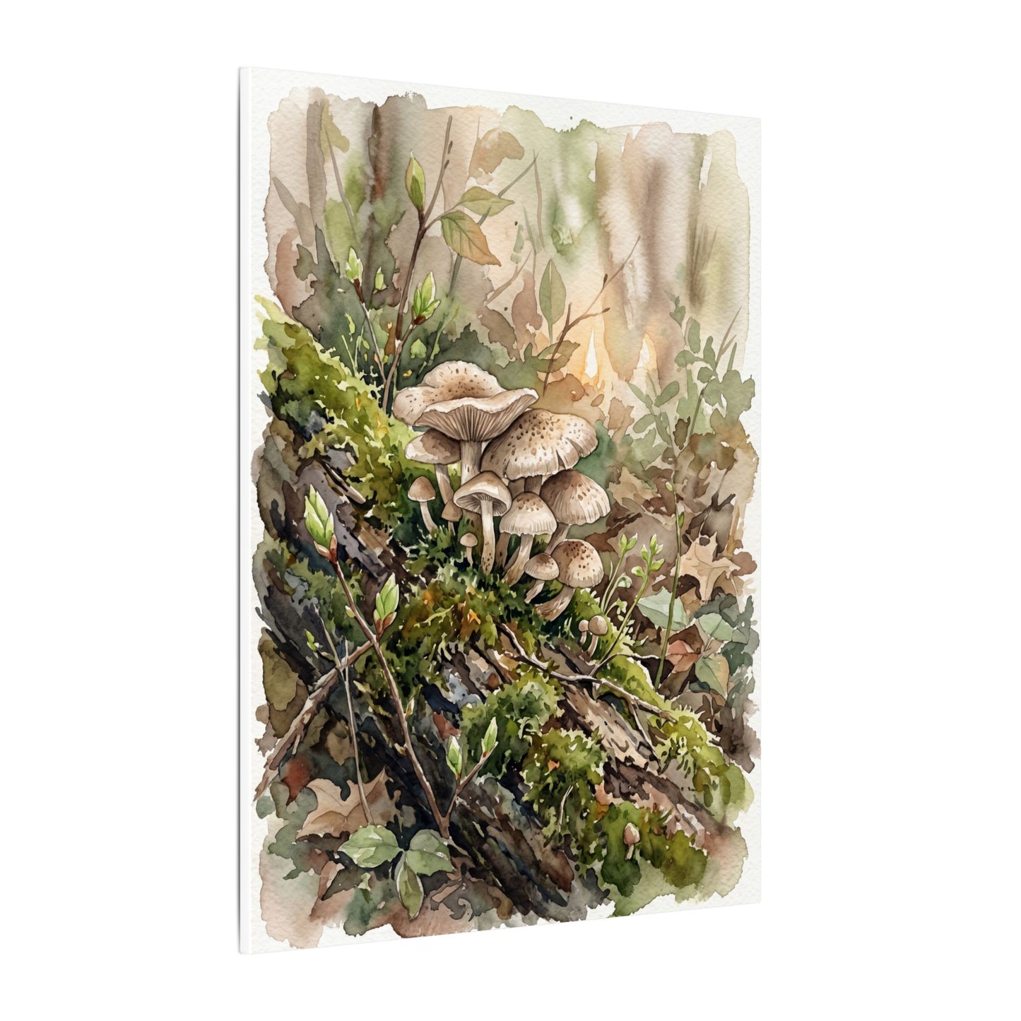 Wild Mushrooms Canvas Art | Spring Japandi Watercolor Art