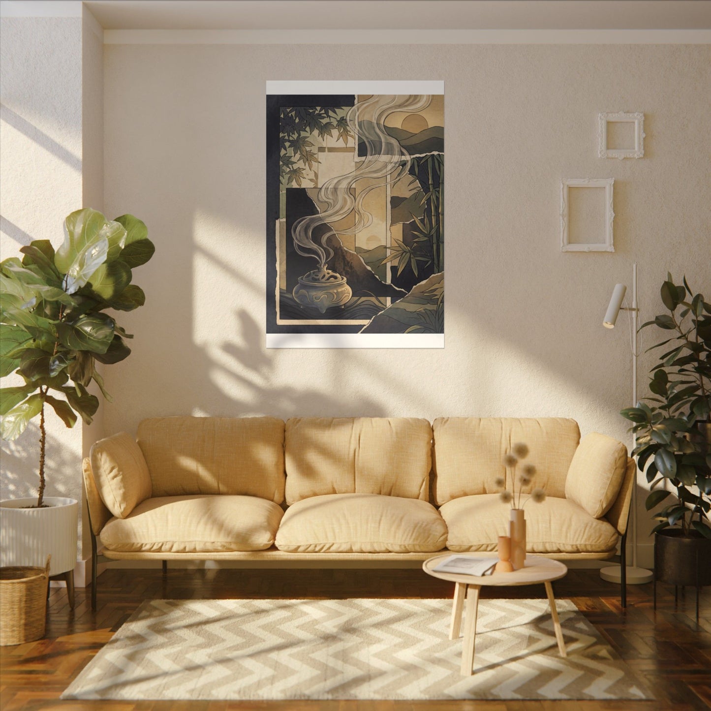 Tranquil Incense Smoke Canvas Art - Ukiyo E Inspired Zen
