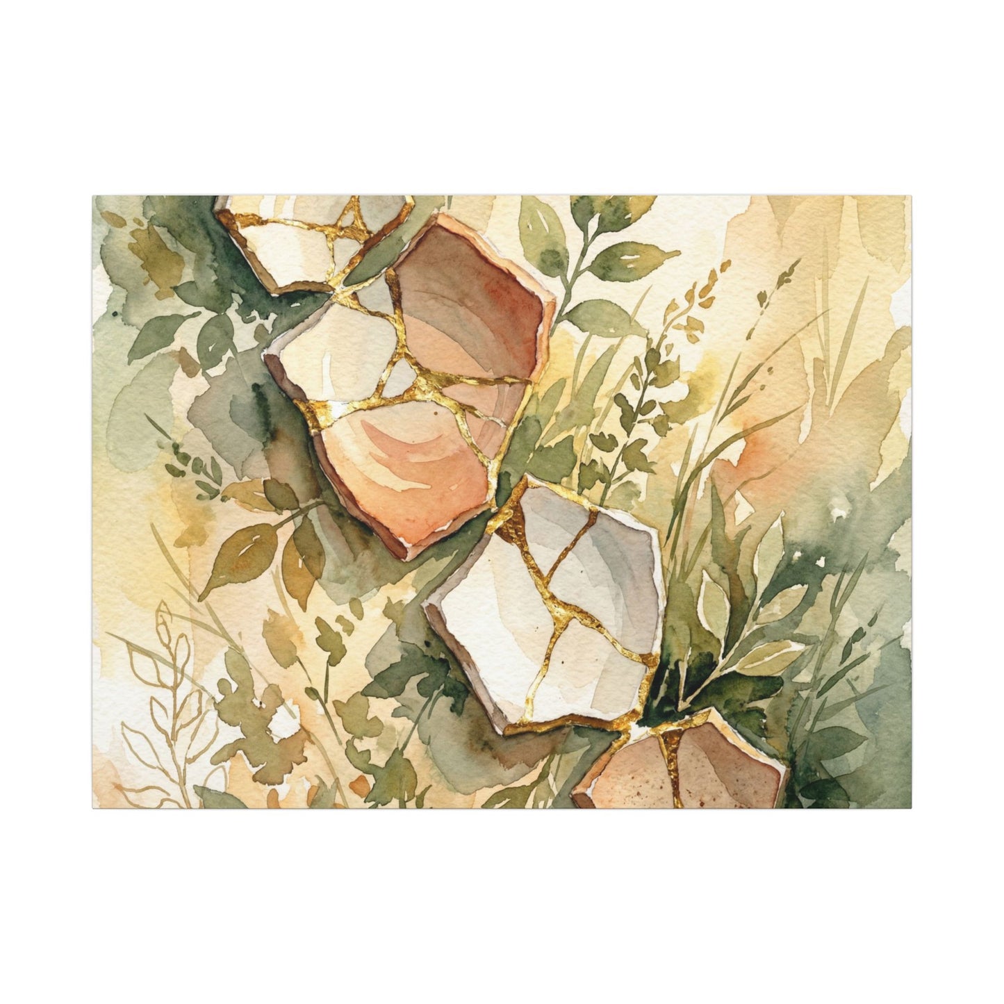 Japandi Broken Pottery in Golden Hour | Watercolor Canvas Art Art Print