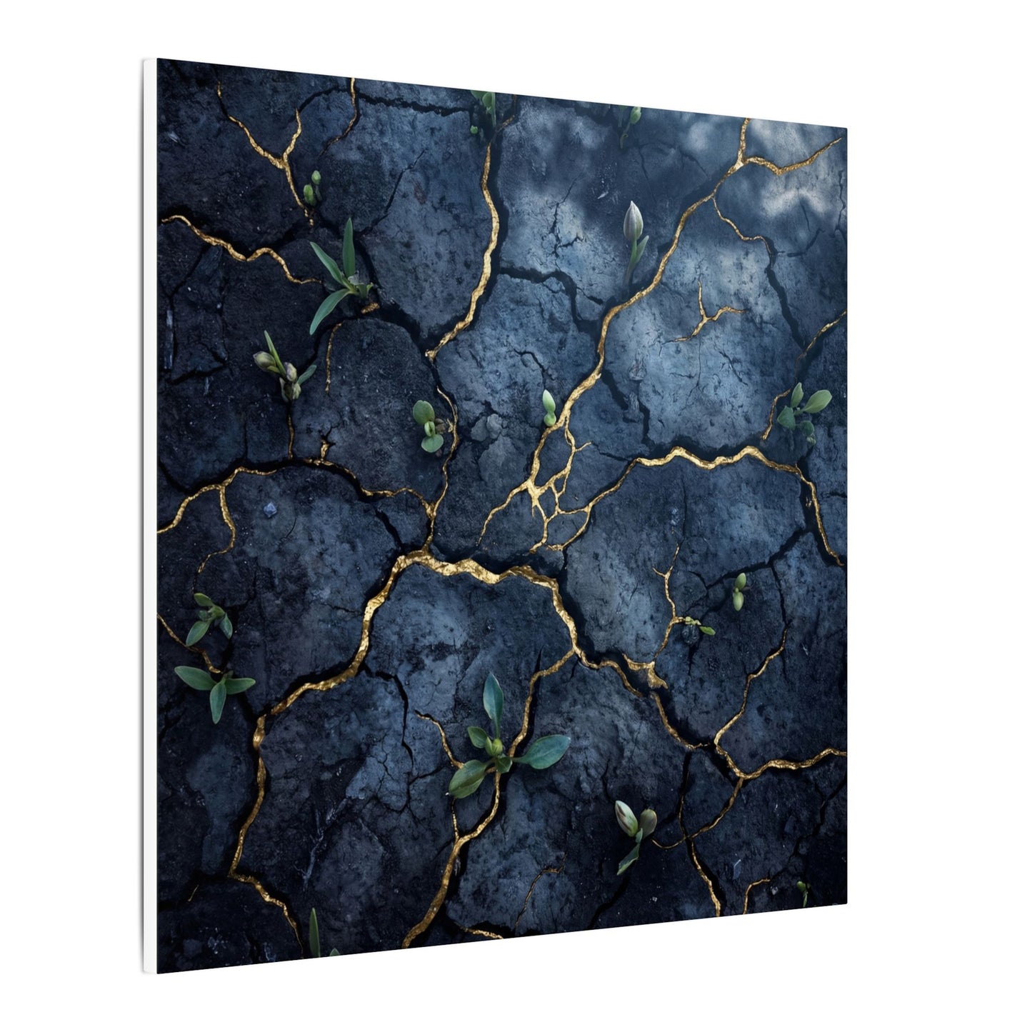 Cracked Earth Spring Canvas Art | Kintsugi Healing Design