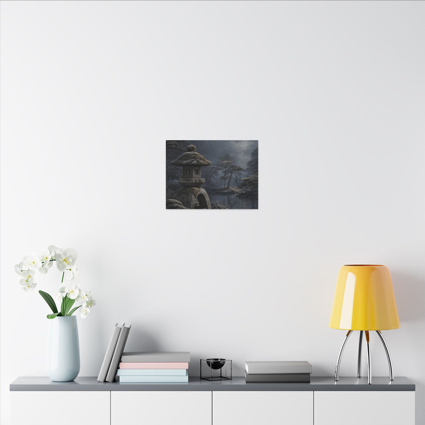 Stone Lantern Canvas Art | Winter Japandi Japanese Pattern Art
