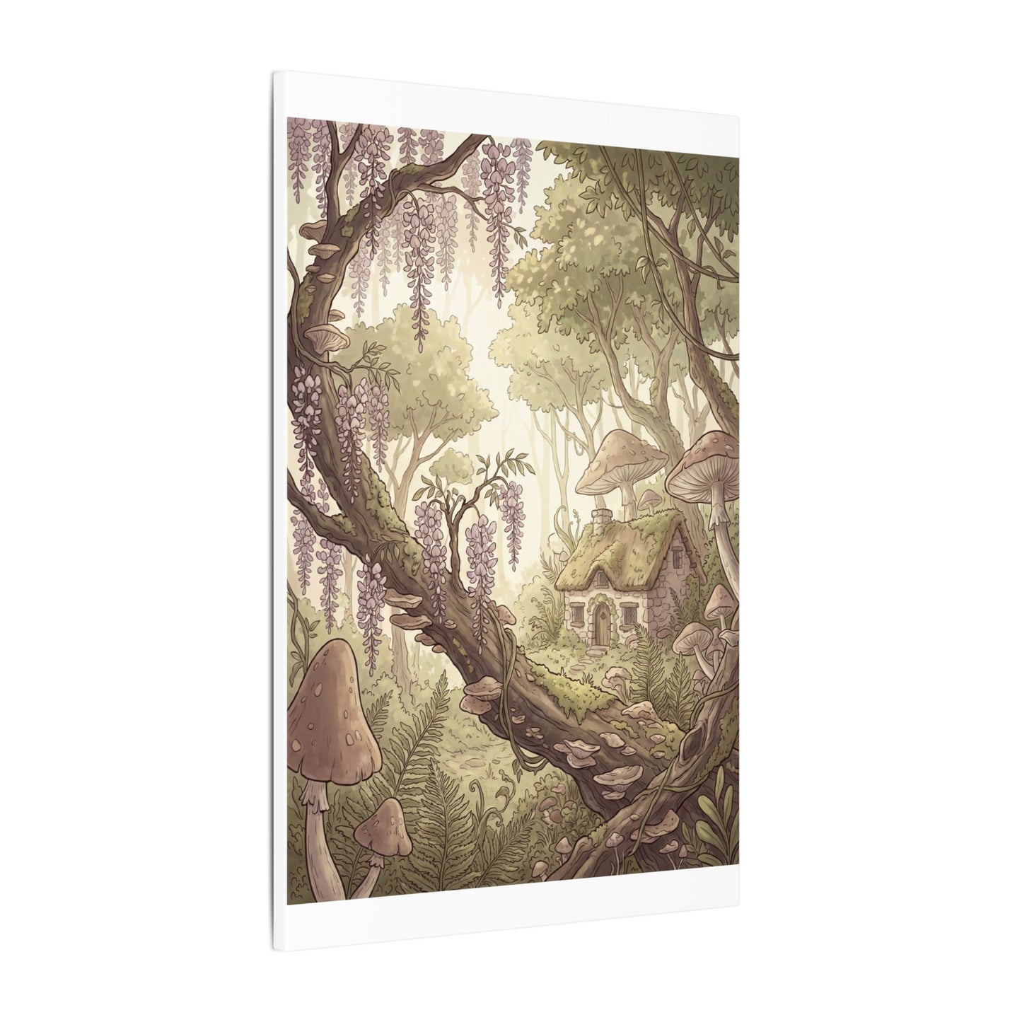 Summer Wisteria Mushroom Illustration Canvas Art | Enchanting Decor