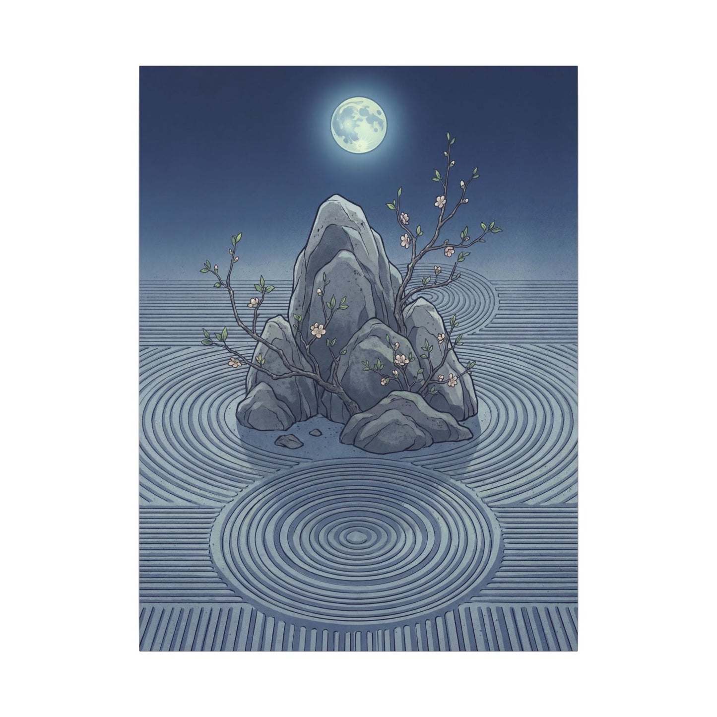 Spring Rock Garden Ukiyo E Inspired Canvas Art | Tranquil Decor