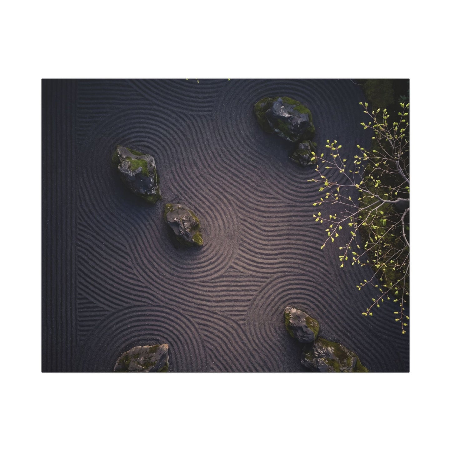 Dark Japandi Rock Garden in Dawn | Shadow Zen Canvas Art