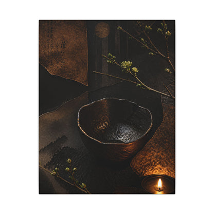 Atmospheric Ceramic Bowl Canvas Art - Shadow Zen Dark Japandi