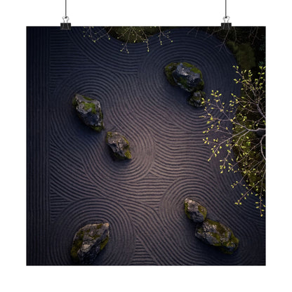 Rock Garden Shadow Zen Wall Art Print | Atmospheric Dark Japandi Art