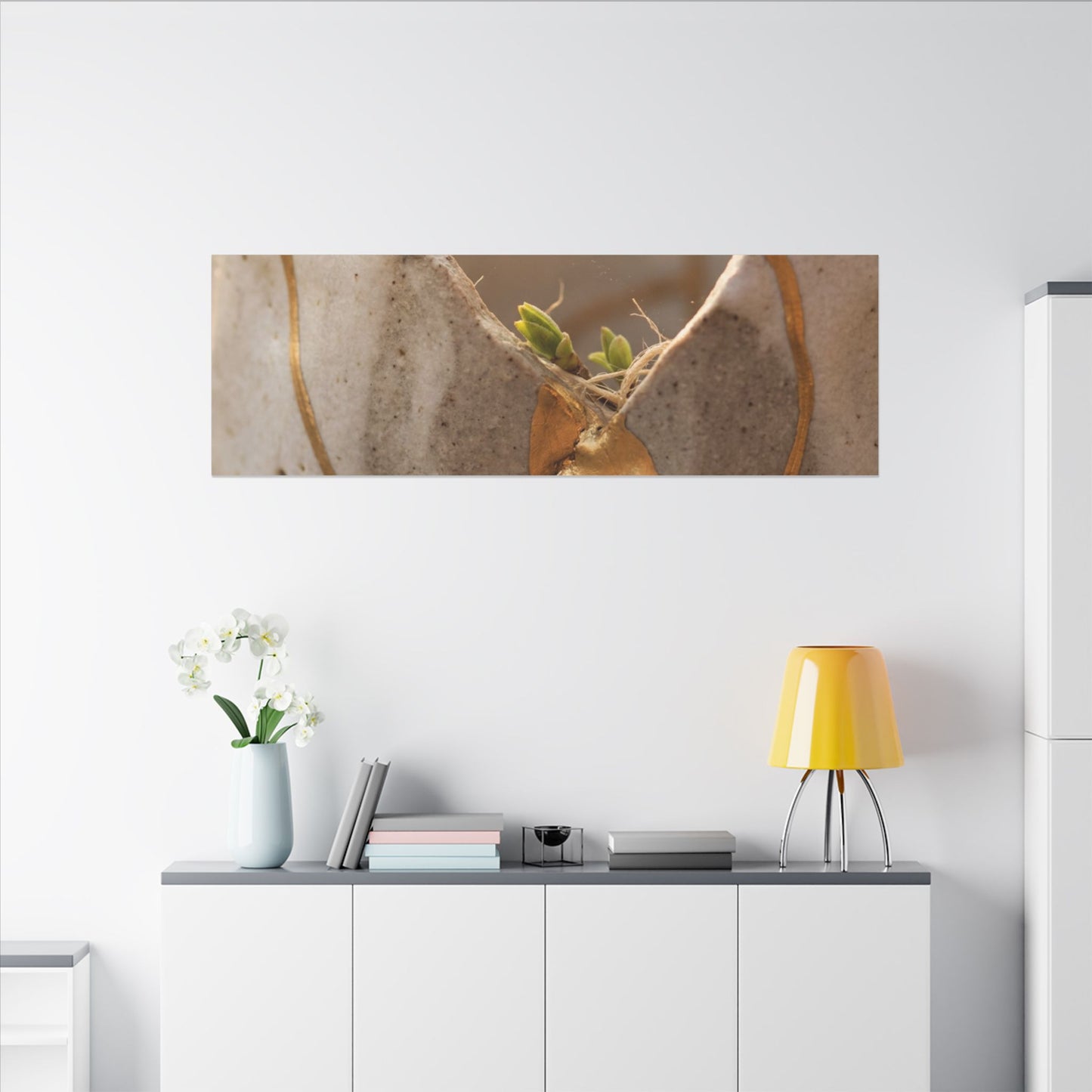 Golden Hour Broken Pottery Canvas Art - Japandi Kanso